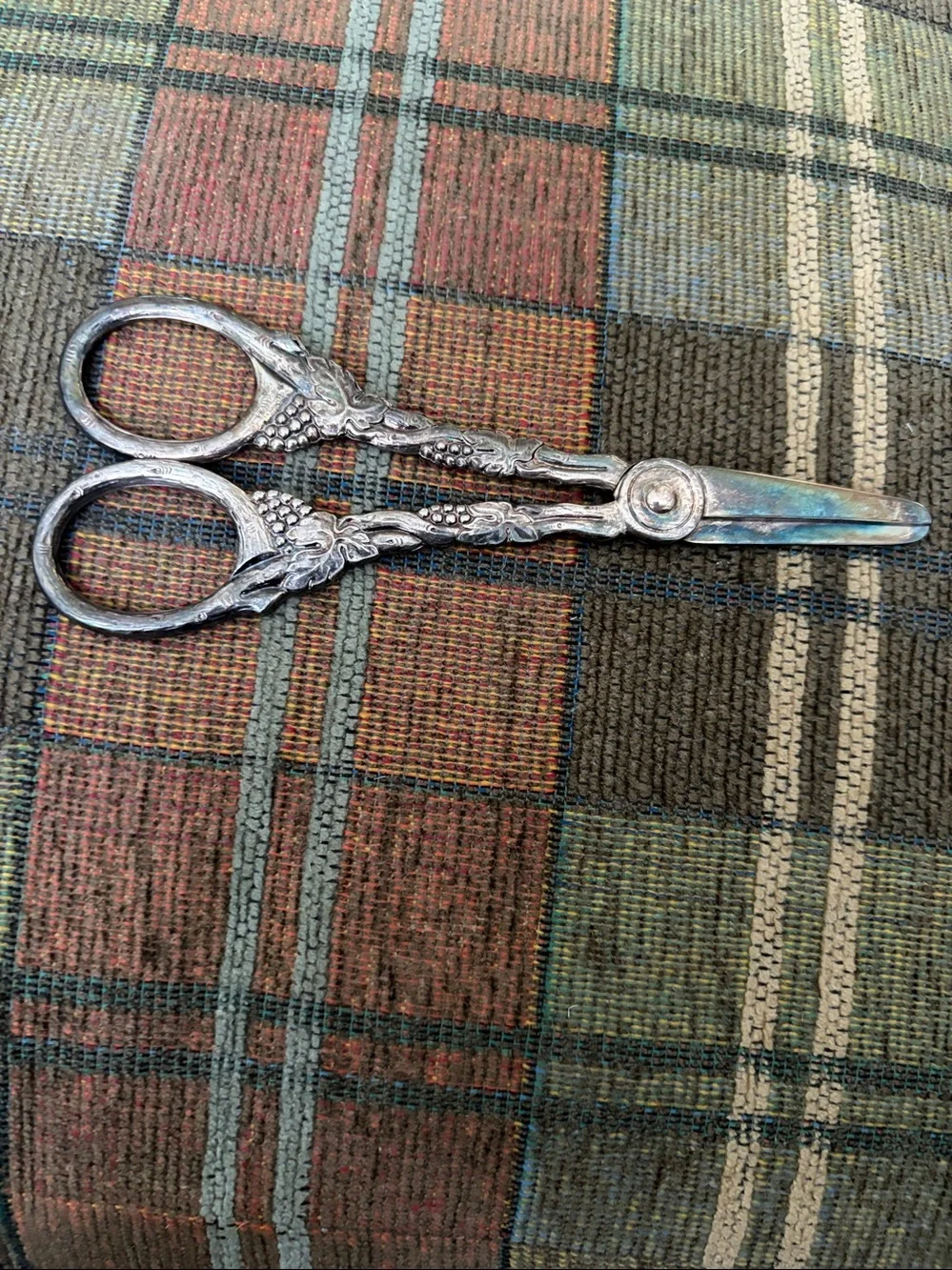 Pair of electroplated brass grape shears marked MEMA, Sweden